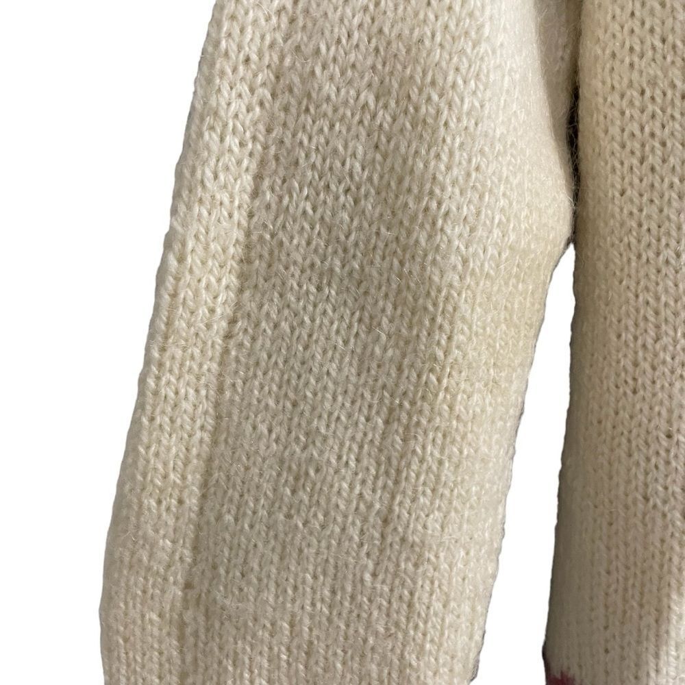 HANDMADE HANDKNIT Fair Isle Chunky Knit Sweater Roses Flowers Cream Pink S - Picture 4 of 7